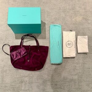 NWT Tiffany & Co. Women’s Slouchy Reversible Tote Bag in Burgundy Suede/Metallic